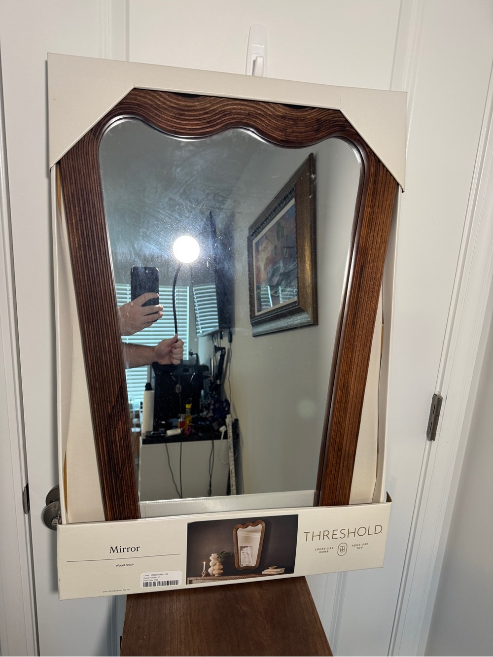 Threshold Brown Wood Scalloped-Top Wall Mirror